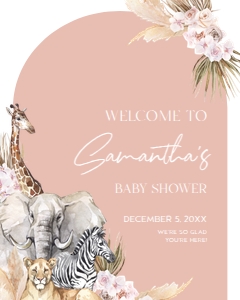 EDITABLE Boho Safari Baby Shower Welcome Sign, Jungle Animal Baby Sprinkle Party, Customizable Blush Pink Banner, Instant Download BS118 design preview