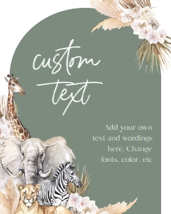 BS118_SIGN001_Custom Sign-8 by 10 in-C: EDITABLE Boho Safari Baby Shower Custom Text Sign, Jungle Animal Baby Sprinkle Party, Customizable Sage Green Banner, Instant Download BS118