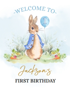 Peter Rabbit First Birthday Welcome Sign, Editable Banner Template, Rustic Bunny, 1st Birthday, Boy Party Printable, Instant Download, KP059 design preview