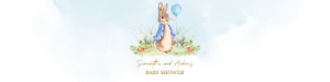 BS133-A-011-Water Bottle Label-8 by 2 in: EDITABLE Peter Rabbit Baby Shower Water Bottle Sticker Label, Rustic Bunny Watercolor, Blue Balloon Spring Brunch, Instant Download BS133