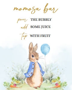 EDITABLE Peter Rabbit Baby Shower Mom-osa Bar Sign, Rustic Bunny Watercolor Mimosa Bar Banner, Blue Spring Brunch, Instant Download BS133 design preview