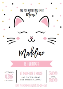 Kitty Cat Birthday Invitation, EDITABLE Purrfect Party Invite Template, Are You Kitten Me Right Meow, Baby Pink Girl, Instant Download KP085 design preview