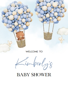BS119_WELCOME SIGN-A: Boho Hot Air Balloon Baby Shower Welcome Sign, Editable Blue Bear Boy Baby Shower Banner Template, Up Up And Away, Instant Download BS119
