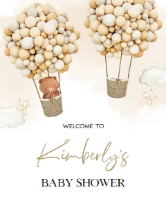 BS119_WELCOME SIGN-C: Boho Hot Air Balloon Baby Shower Welcome Sign, Editable Unisex Bear Baby Shower Banner Template, Up Up And Away, Instant Download BS119