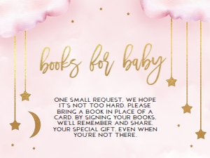 BS128-A-003-Books for Baby-4 by 3 in: Twinkle Twinkle Little Star Baby Shower Invitation Set, EDITABLE Moon and Stars Party Invite Template, Pink & Gold, Instant Download BS128