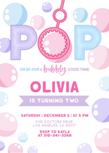 Bubble Party Birthday Invitation, EDITABLE Bubble Birthday Invite, Printable, Bubbles, Garden Party, Girl, Summer, Instant Download, KP086 design preview