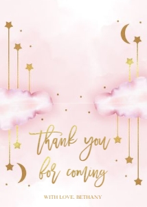BS128-A-005-Thank You Card-5 by 3.5 in (Tentfold): Twinkle Twinkle Little Star Baby Shower Invitation Set, EDITABLE Moon and Stars Party Invite Template, Pink & Gold, Instant Download BS128