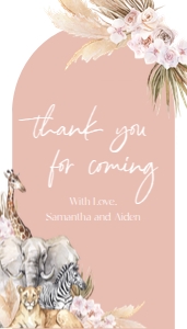 EDITABLE Boho Safari Baby Shower Gift Tag, Jungle Animal Baby Sprinkle Party Favor, Blush Pink Thank You Note Card, Instant Download BS118 design preview