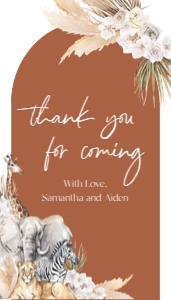 EDITABLE Boho Safari Baby Shower Gift Tag, Jungle Animal Baby Sprinkle Party Favor, Terracotta Thank You Note Card, Instant Download BS118 design preview