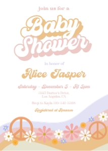 Groovy Peace Baby Shower Invitation, EDITABLE Retro Floralfest Party Invite, Boho Hippie 70s Music Festival, Palooza, Instant Download BS138 design preview