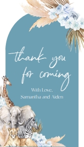EDITABLE Boho Safari Baby Shower Gift Tag, Jungle Animal Baby Sprinkle Party Favor, Ocean Blue Thank You Note Card, Instant Download BS118 design preview