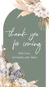 EDITABLE Boho Safari Baby Shower Gift Tag, Jungle Animal Baby Sprinkle Party Favor, Sage Green Thank You Note Card, Instant Download BS118 design preview