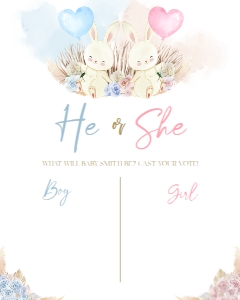 Bunny Gender Reveal Voting Sign, He or She Poster, Girl or Boy, Guess The Gender Banner Template, Rabbit Baby Shower, Instant Download GR006 design preview