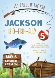 KP089_INV-A: Fishing Birthday Invitation, EDITABLE Outdoor Lake Party Invite Template, Reel In The Fun, O-fish-ally Boy Birthday, Instant Download KP089