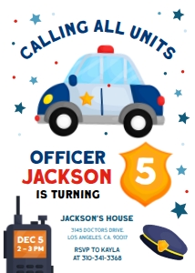 Police Birthday Invitation, EDITABLE Cop Car Party Invite Template, Boys Birthday, Police Officer, Calling All Units, Instant Download KP091 design preview