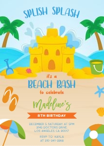 Beach Birthday Invitation, EDITABLE Swimming Party Invite Template, Tropical Summer Surf Birthday, Boy's Beach Bash, Instant Download KP090 design preview