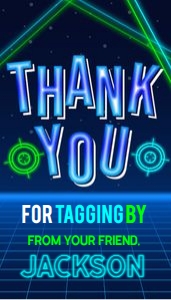 EDITABLE Laser Tag Birthday Gift Tag, Laser Tag Party Favor Template, Neon Glow Thank You Card, Boy Birthday Party, Instant Download KP045 design preview