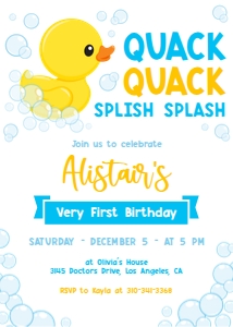 Rubber Duckie Birthday Invitation, Editable Duck Party Invitation Template, Boys First Birthday Invite, Bath Time, Instant Download KP094 design preview