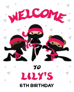 Ninja Birthday Welcome Sign, EDITABLE Ninja Warrior DIY Party Decor, Karate Girl Birthday Banner Template, Lets Kick, Instant Download KP076 design preview