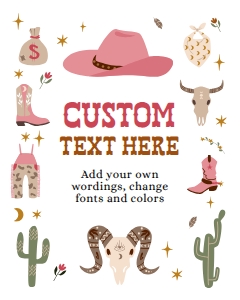 KP079_SIGN001_Custom Text-8 by 10 inches-B: Wild West Birthday or Baby Shower Custom Text Sign, EDITABLE Cowgirl Rodeo Party Decor, Ranch Girl Banner Template, Instant Download KP079