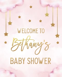 BS128-A-018-Welcome Sign-16 by 20 inches: Twinkle Twinkle Little Star Welcome Sign, EDITABLE Moon and Stars Baby Shower Decor, Pink & Gold Baby Party Template, Instant Download BS128