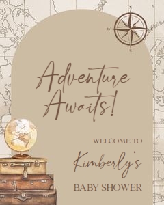 BS093-A-WELCOME SIGN_16 by 20 inches: Adventure Awaits Baby Shower Welcome Sign, Travel Theme Baby Sprinkle Banner, Adventure, Suitcase, Globe, Map, Unisex Party Decor, BS093