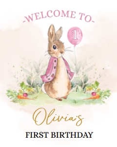 Peter Rabbit First Birthday Welcome Sign, Editable Banner Template, Rustic Bunny, 1st Birthday, Girl Party Printable, Instant Download KP059 design preview