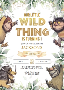 Where The Wild Things Are Birthday Invitation, EDITABLE Jungle Adventure Party Invite Template, Kid's Party Supplies, Instant Download KP099 design preview