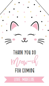 Kitty Cat Thank You For Coming Gift Tag, EDITABLE Purrfect Party Favor Tag, Printable Baby Pink Kitten Label, Girl's Birthday Note, KP085 design preview
