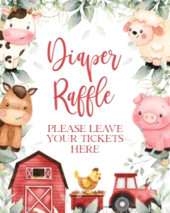 EDITABLE Farm Baby Shower Diaper Raffle Sign & Card, Barn Animals Baby Sprinkle Banner, Red Ranch Kid's Party Decor, Instant Download BS113 design preview