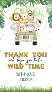 EDITABLE Wild One Birthday Thank You For Coming Gift Tag, Safari Animals Party Favor Tag, Jungle Safari Birthday Label, Boy Gift Tag, KP084 design preview