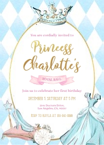 Cinderella Birthday Invitation, EDITABLE Princess Party Invite Template, Royal Ball Invite, Castle, Crown, Fairytale, Instant Download KP103 design preview