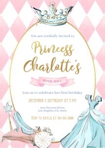 Cinderella Birthday Invitation, EDITABLE Princess Party Invite Template, Pink, Royal Ball, Castle, Crown, Fairytale, Instant Download KP103 design preview