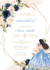 Quinceañera Invitation, EDITABLE Light Blue & Blush Pink Party Invite Template, Mis Quince Anos, 15th Birthday Party, Instant Download, Q003 design preview