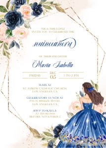 Q001 - Quinceneara Invitation - Navy Blue & Pink: Quinceañera Invitation, EDITABLE Navy Blue and Blush Invite Template, Mis Quince Anos, 15th Birthday Party, Instant Download, Corjl, Q001