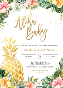 Hawaiian Pineapple Baby Shower Invitation, EDITABLE Luau Party Invite Template, Tropical Summer Baby Sprinkle, Aloha, Instant Download BS144 design preview