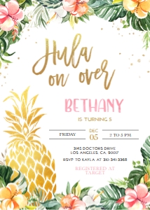 Hawaiian Pineapple Birthday Invitation, EDITABLE Luau Party Invite Template, Tropical Summer Birthday, Aloha Girls, Instant Download KP104 design preview