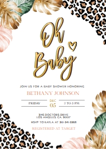 Leopard Baby Shower Invitation, EDITABLE Oh Baby Party Invite Template, Safari Animal Print, Cheetah Baby Sprinkle, Instant Download BS145 design preview