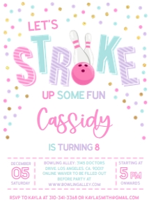 KP111_A_INVITATION: Bowling Birthday Invitation, Editable Girls Party Invite Template, Let's Strike Up Some Fun Kids, Pink Bowling Party, Instant Download KP111