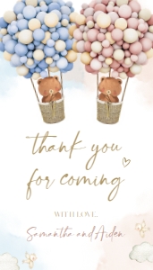 GR007_TAG-THANK YOU-NO SHAPE: Teddy Bears Gender Reveal Thank You For Coming Gift Tag, Hot Air Balloon Gender Reveal Party Favor, He Or She, Baby Boy Or Girl Game, GR007