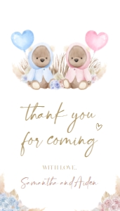 GR002_TAG-THANK YOU-NO SHAPE: Bear Gender Reveal Thank You For Coming Gift Tag, Watercolor Gender Reveal Party Favor, He Or She, Pampas Grass, Baby Boy Or Girl Game GR002