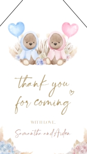 GR002_TAG-THANK YOU-WITH SHAPE: Bear Gender Reveal Thank You For Coming Gift Tag, Watercolor Gender Reveal Party Favor, He Or She, Pampas Grass, Baby Boy Or Girl Game GR002