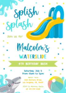 KP116_INV-B: Waterslide Birthday Invitation, EDITABLE Pool Party Invite Template, Summer Splash Kid Birthday, Blue Backyard Party, Instant Download KP116