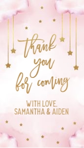 Twinkle Twinkle Little Star Baby Shower Thank You For Coming Gift Tag, Moon & Stars Baby Sprinkle Party Favor, Pink and Gold Card, BS128 design preview