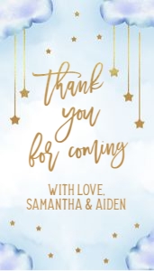 BS128-B-006-Tag-Rectangle-2 by 3.5 in: Twinkle Twinkle Little Star Baby Shower Thank You For Coming Gift Tag, Moon & Stars Baby Sprinkle Party Favor, Blue and Gold Card, BS128