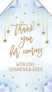 BS128-B-007-Tag-Rectangle Cropped-2 by 3.5 in: Twinkle Twinkle Little Star Baby Shower Thank You For Coming Gift Tag, Moon & Stars Baby Sprinkle Party Favor, Blue and Gold Card, BS128
