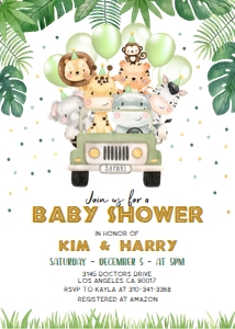 BS149_INVITATION-A: Wild One Baby Shower Invitation, EDITABLE Safari Animals Party Invite Template, Jungle Safari Theme Baby Sprinkle, Instant Download BS149