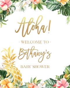 BS144-A-018-Welcome Sign-16 by 20 inches: Hawaiian Pineapple Baby Welcome Sign, EDITABLE Luau Party Invite Template, Tropical Summer Baby Shower, Aloha Girls, Instant Download BS144