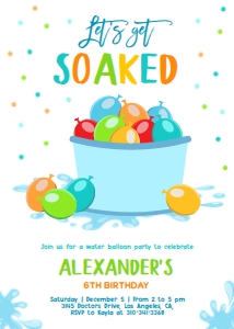 Water Balloon Birthday Invitation, EDITABLE Pool Party Invite Template, Summer Splash Birthday, Boy Outdoor Party, Instant Download KP121 design preview