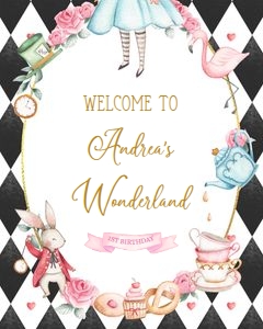 KP073_Welcome Sign-A: Alice in Wonderland First Birthday Welcome Sign, EDITABLE Whimsical Mad Tea Party Decor Template, Onederland Girl, Instant Download KP073